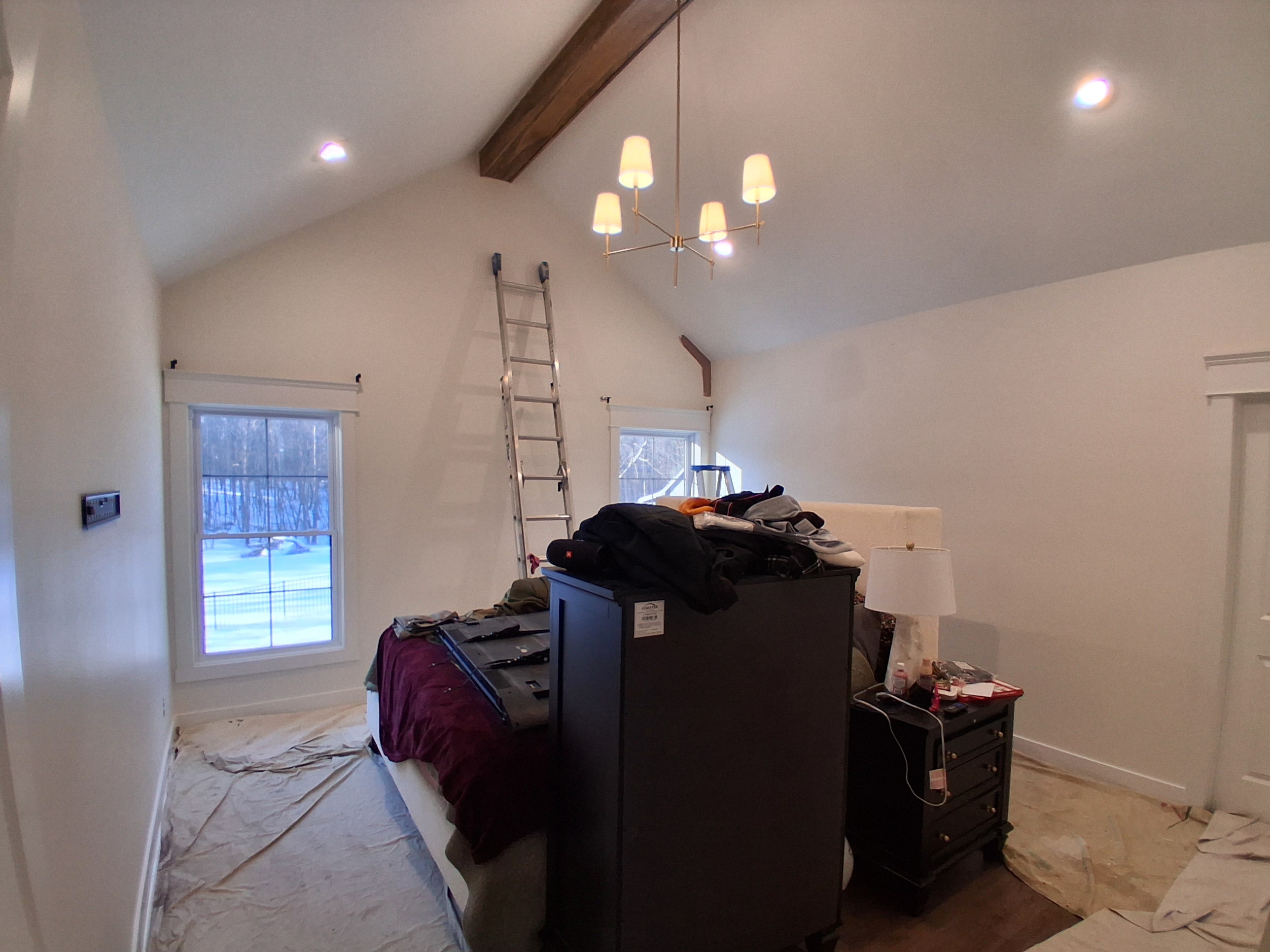 Vaulted bedroom repaint — before