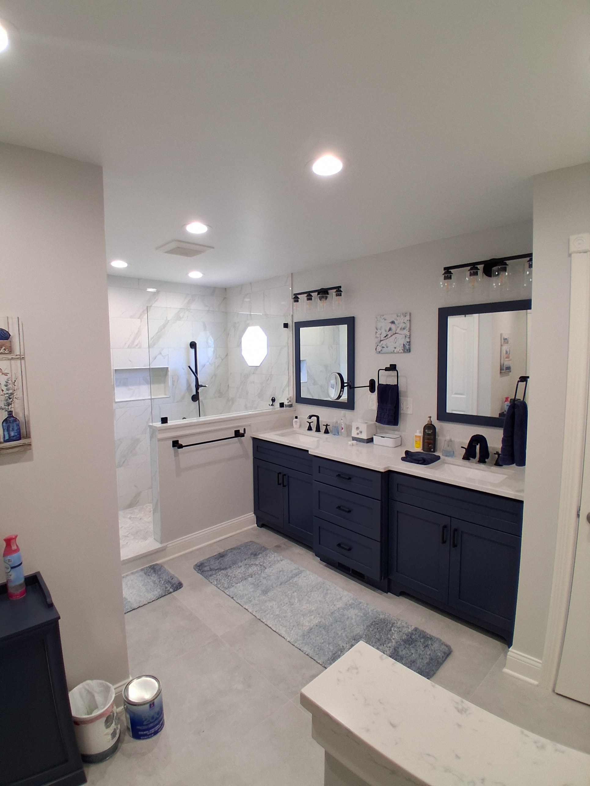 Bathroom with navy painted walls