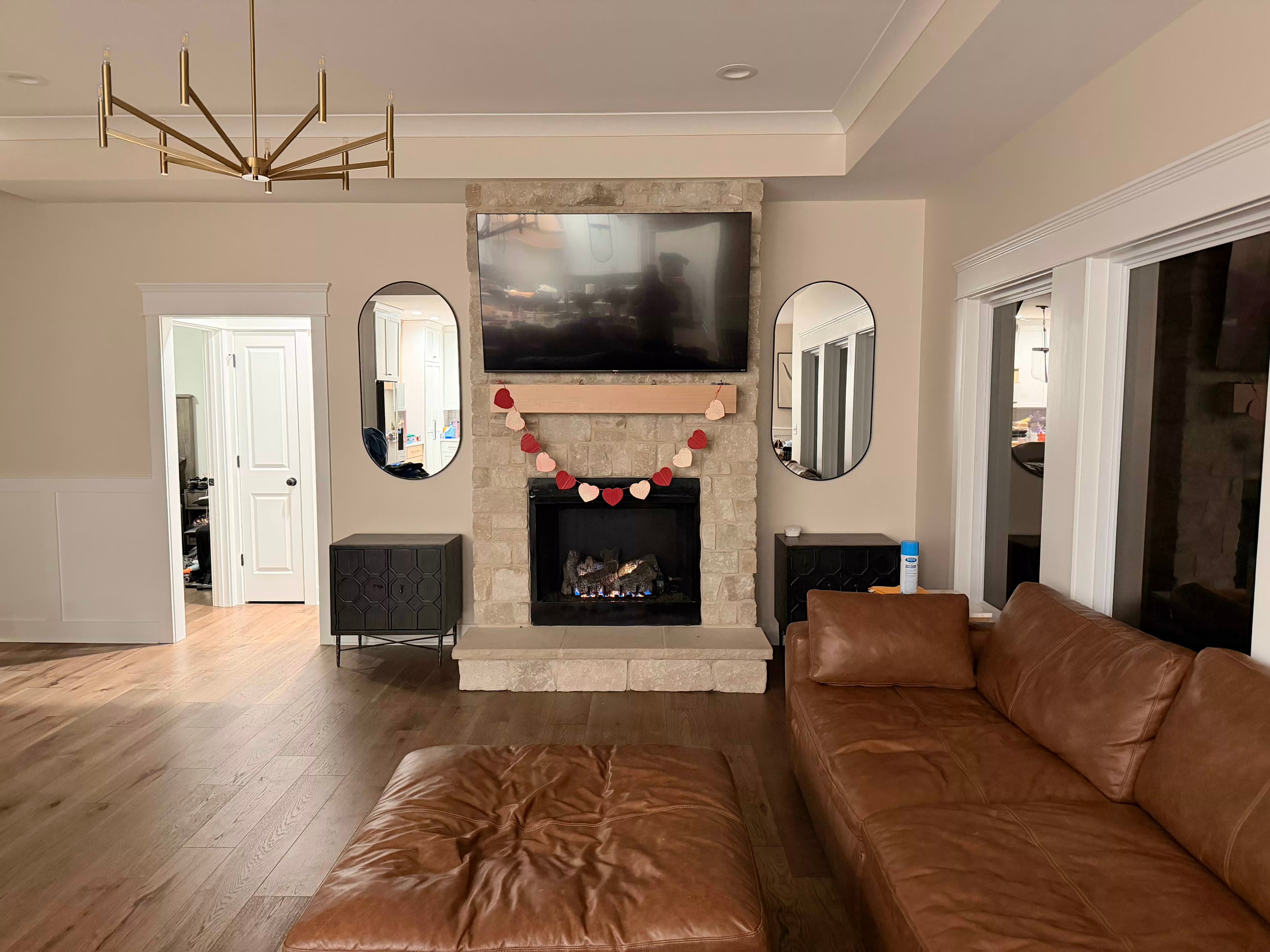Living room fireplace closeup