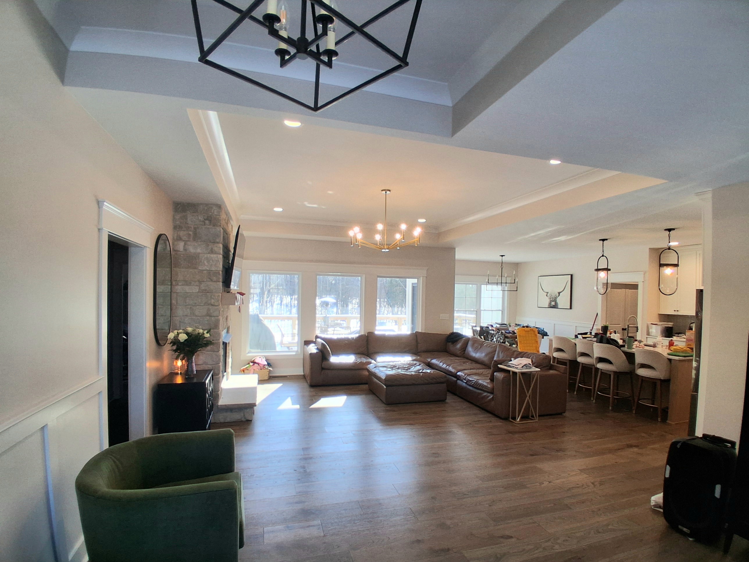 Open concept living room with painted walls